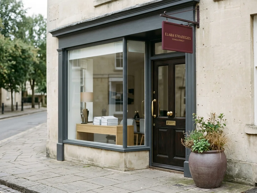 Façade d'une petite entreprise reflétant la clarté et le sérieux nécessaires pour décider avec justesse.