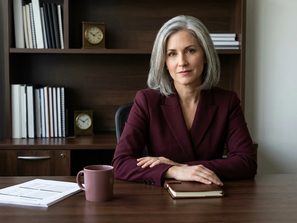 Portrait d'Isabelle Rocher, rédactrice en chef, travaillant dans son bureau chez Savoir Entreprendre.